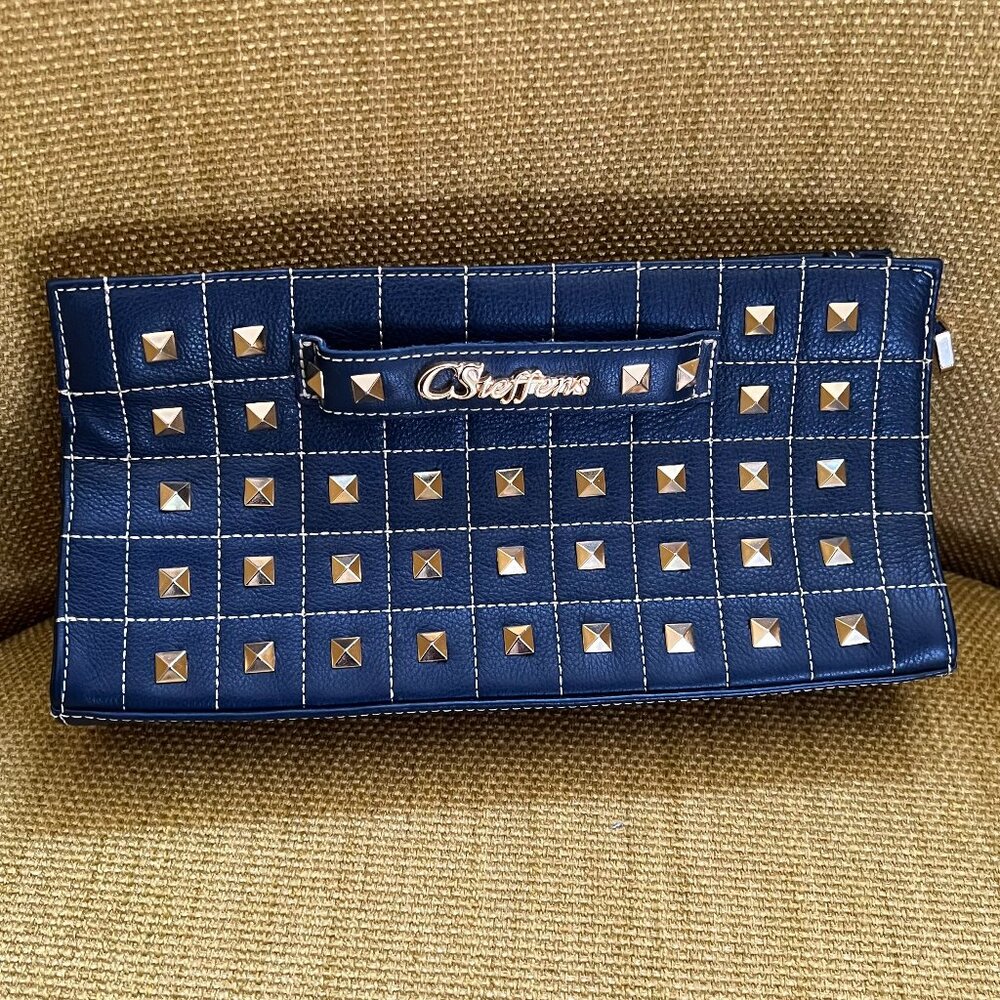 Carmen Steffens studded clutch dark blue CSteffens